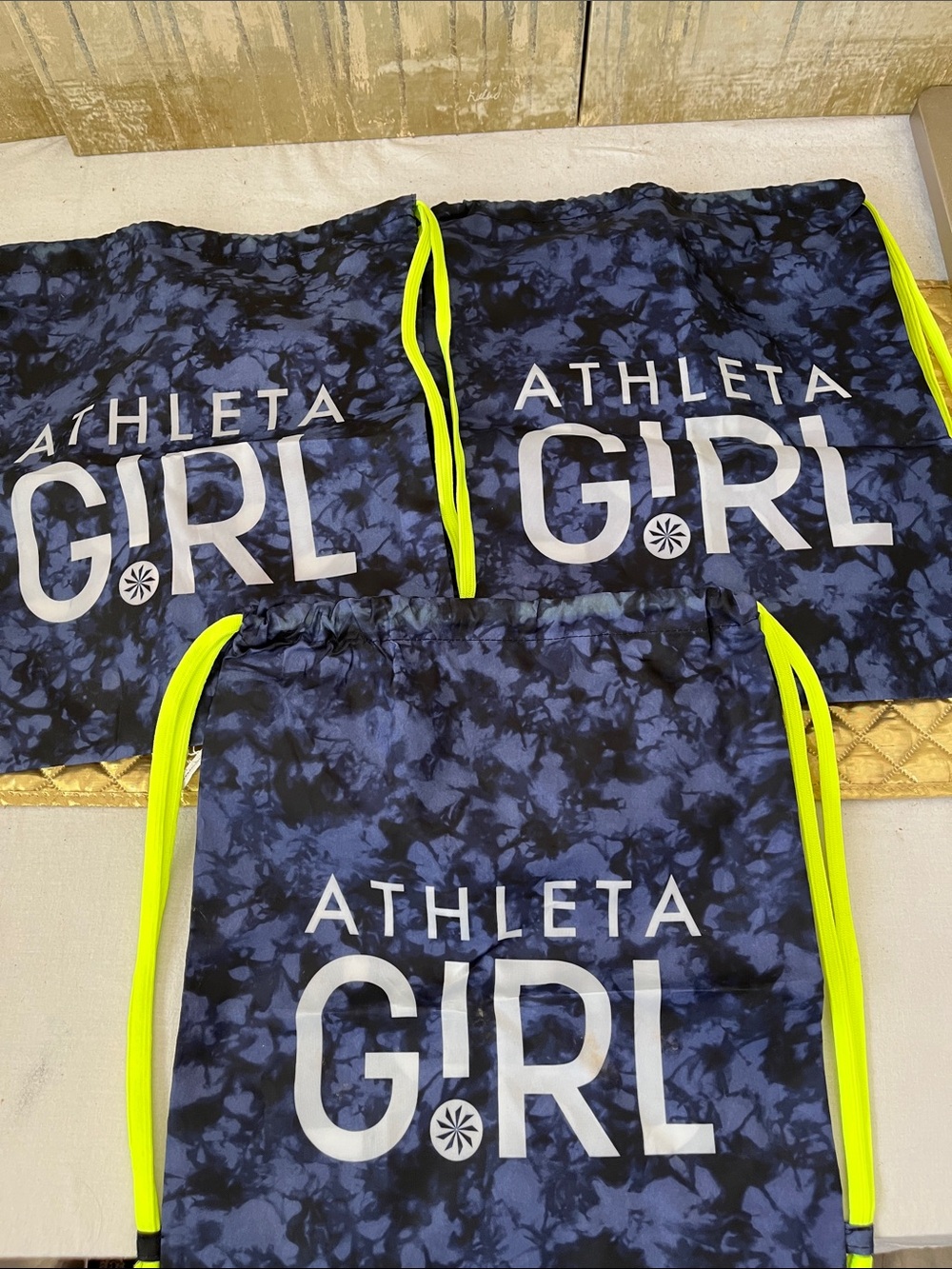 Athleta Girl Tie Dye Drawstring Bag Backpack Gym Lightweight Purple/Neon Green